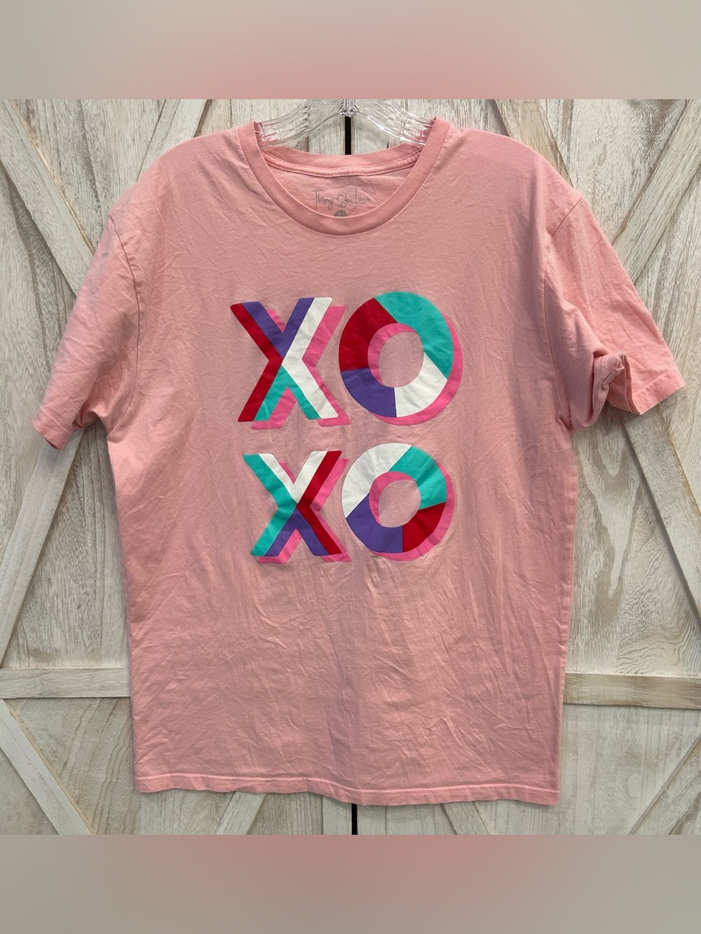Jadelynn Brooke Shirt Womens Large Things She Loves XO Graphic T Pink Colorfull